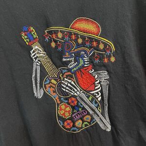 Rare! Yazbek Embroidered Skull Mexico mariachi Skeleton Black T Shirt Sz L